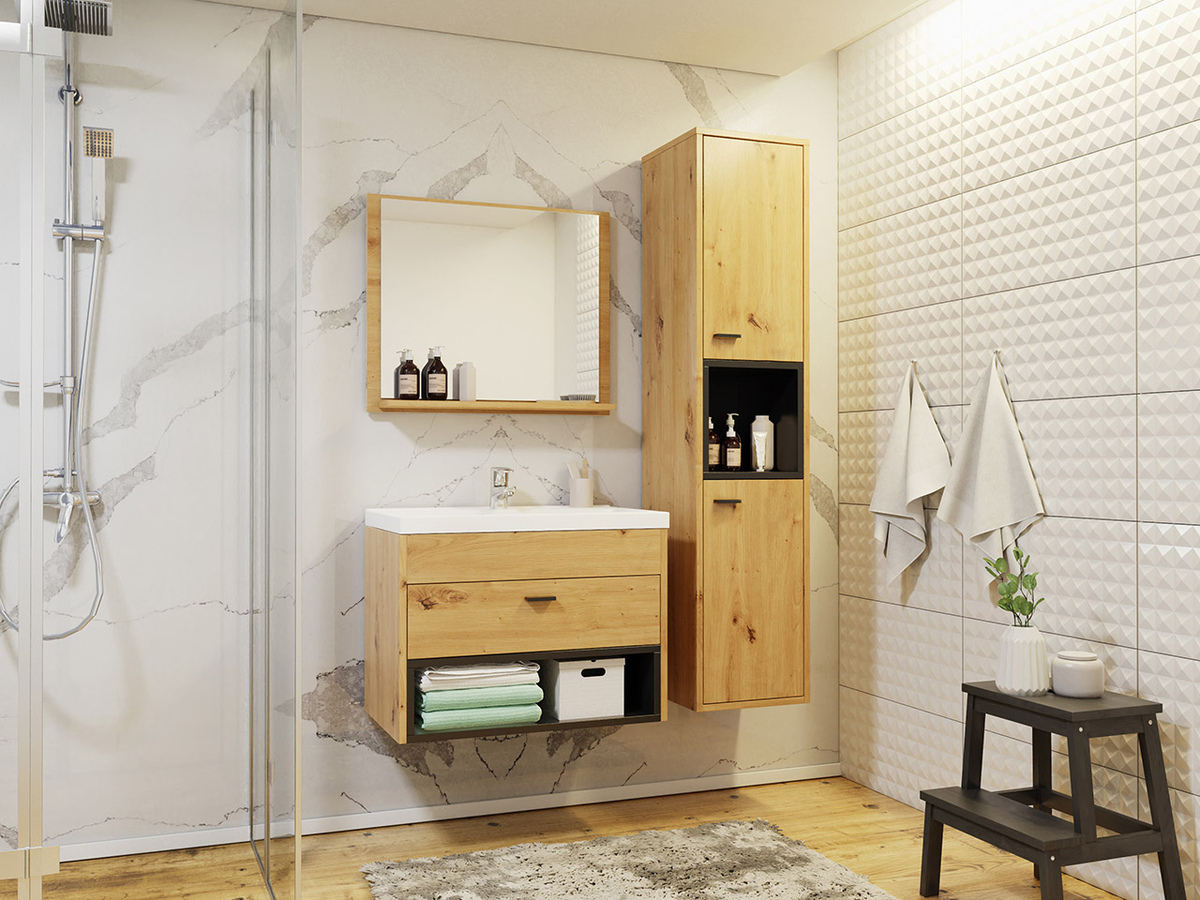 Badezimmer-Set Velum I (Artisan Eichenholzoptik + Schwarz)