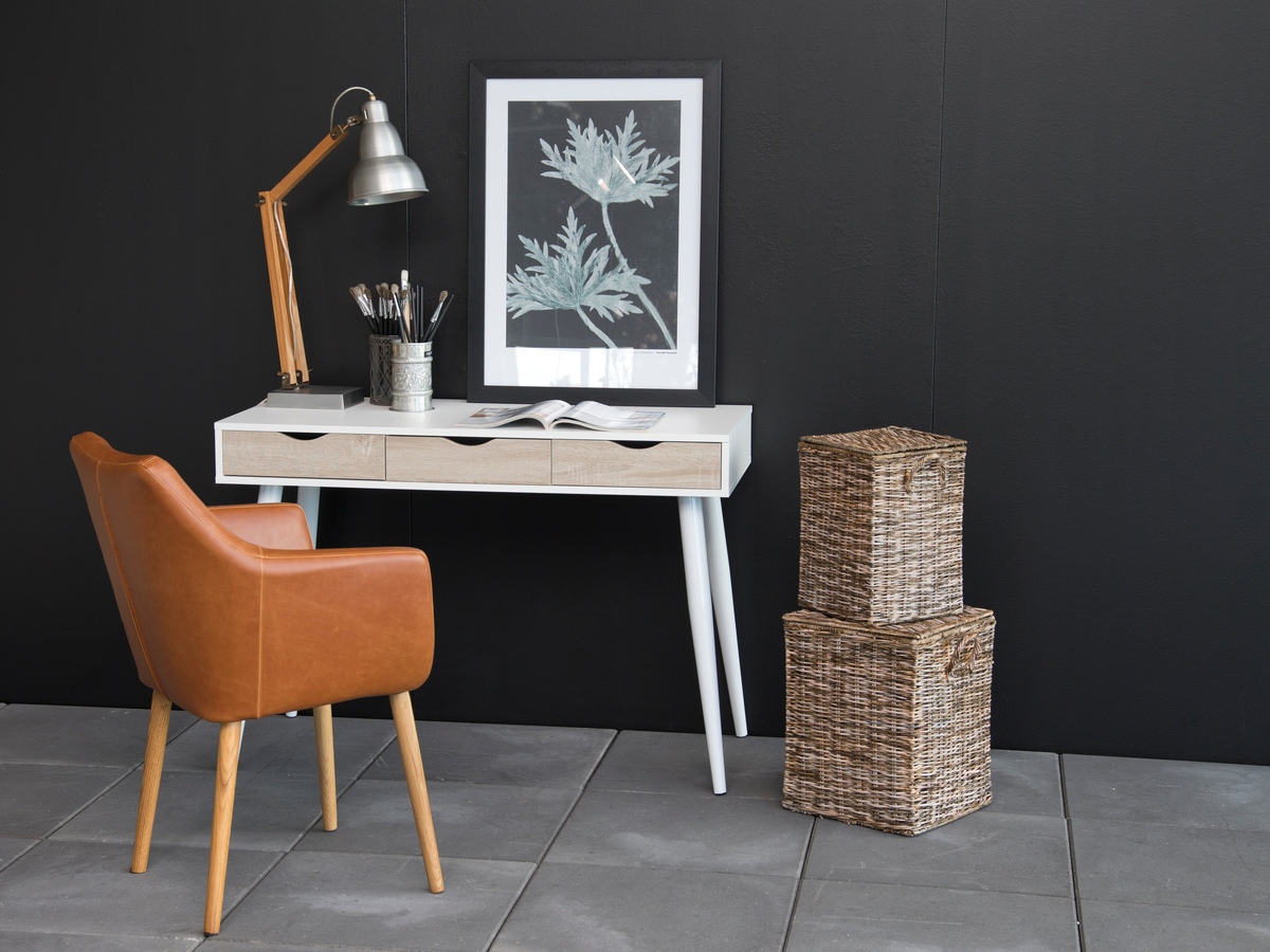 Bürotisch Norsica 113 (Weiß + Eichenholzoptik)