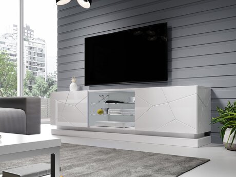 TV-Möbel Charlotte 128 (Weiß + Weiß glänzend)