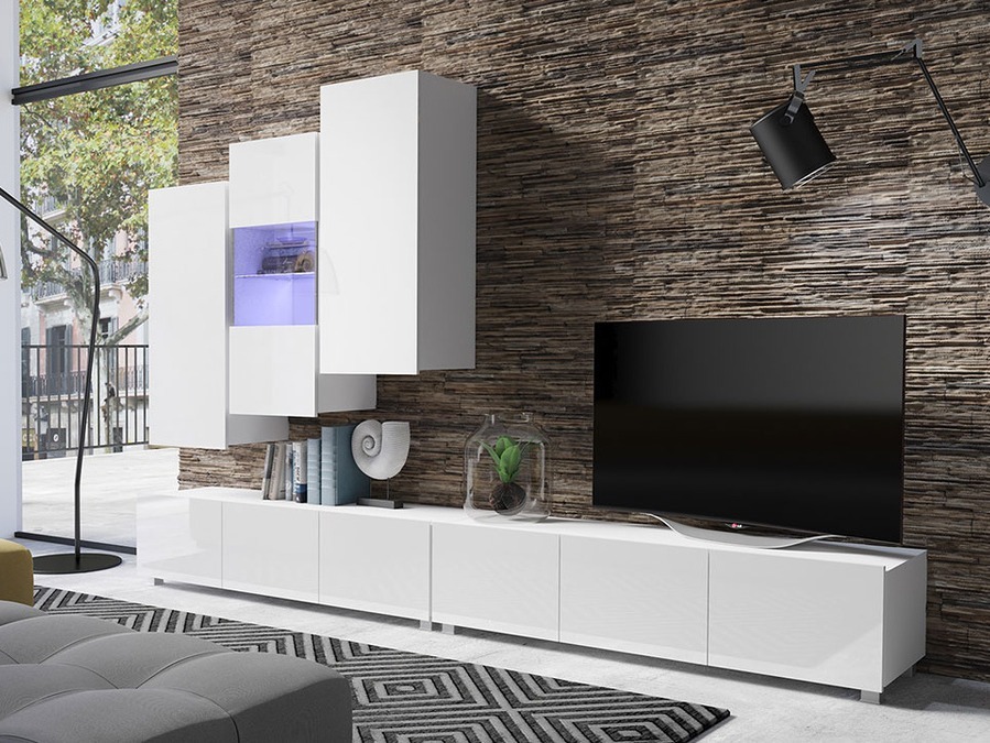 Wohnzimmer-Sets Tivdalu 133 (Weiß + Weiß glänzend)