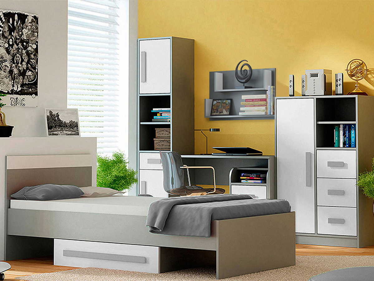 Möbel-Set Akron H106 (Anthrazit + Weiß + Grau)