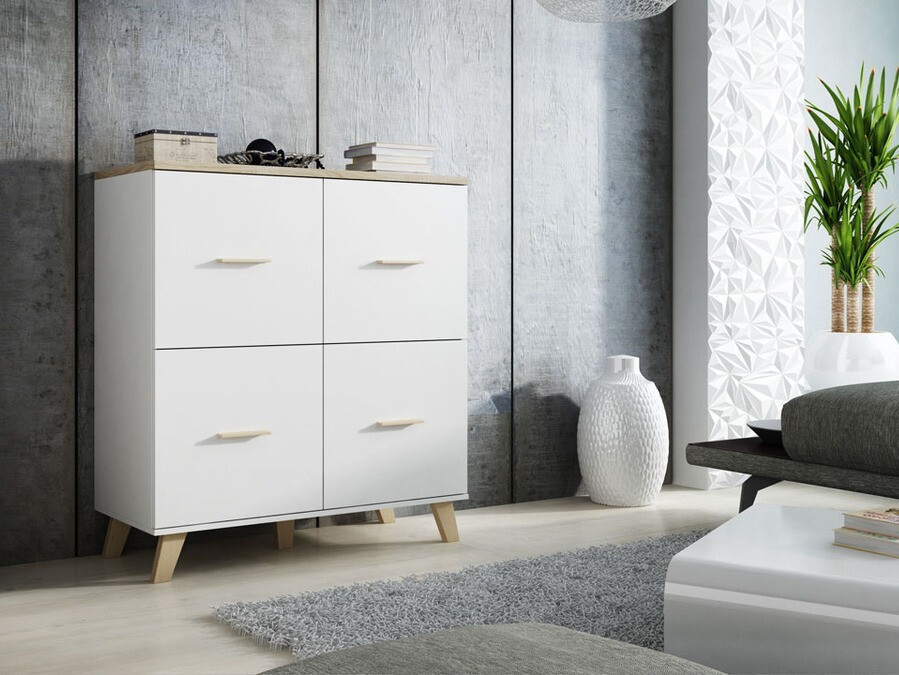 Sideboard Larfloi 105 (Weiß + Sonoma Eichenholzoptik)