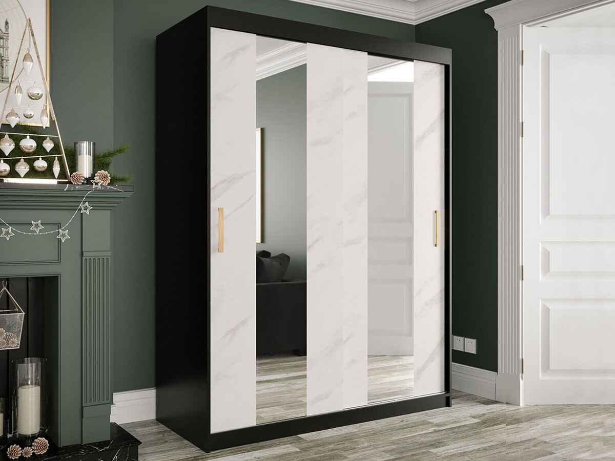 Kleiderschrank Hartford 242 (Mattschwarz + Weißer Marmor)