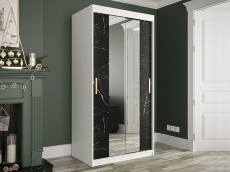 Kleiderschrank Hartford 252 (Matt weiß + Schwarzer Marmor)