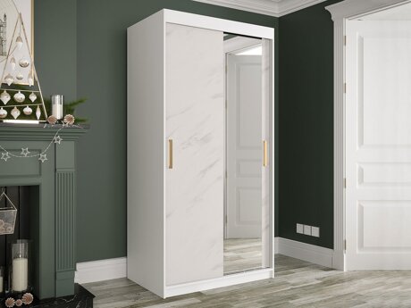 Kleiderschrank Hartford 258 (Matt weiß + Weißer Marmor)