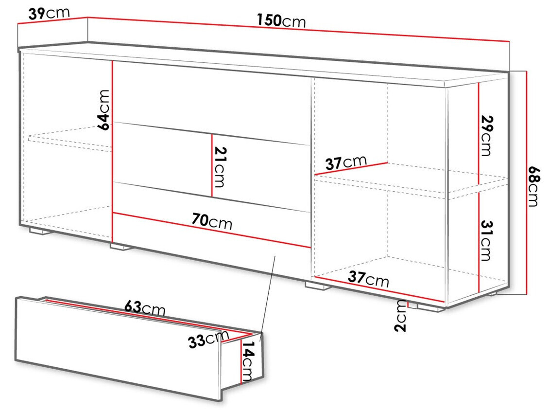 Kommoden Sarasota 129 (Wotan Eiche + Weiß glänzend)