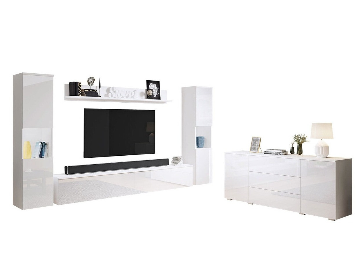 Wohnzimmer-Sets Sarasota 133 (Weiß + Weiß glänzend)