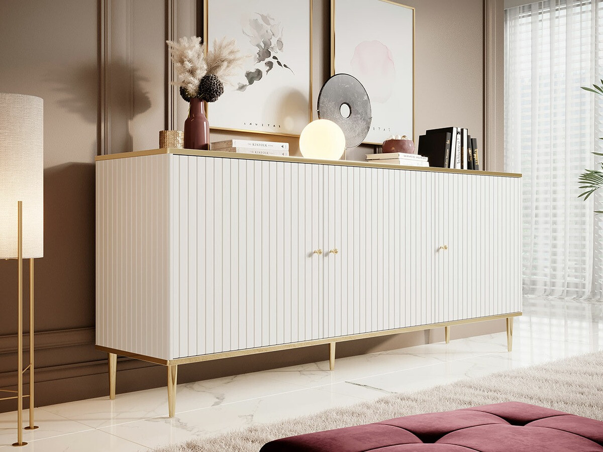 Sideboard Charlotte 154 (Weiß + Gold)