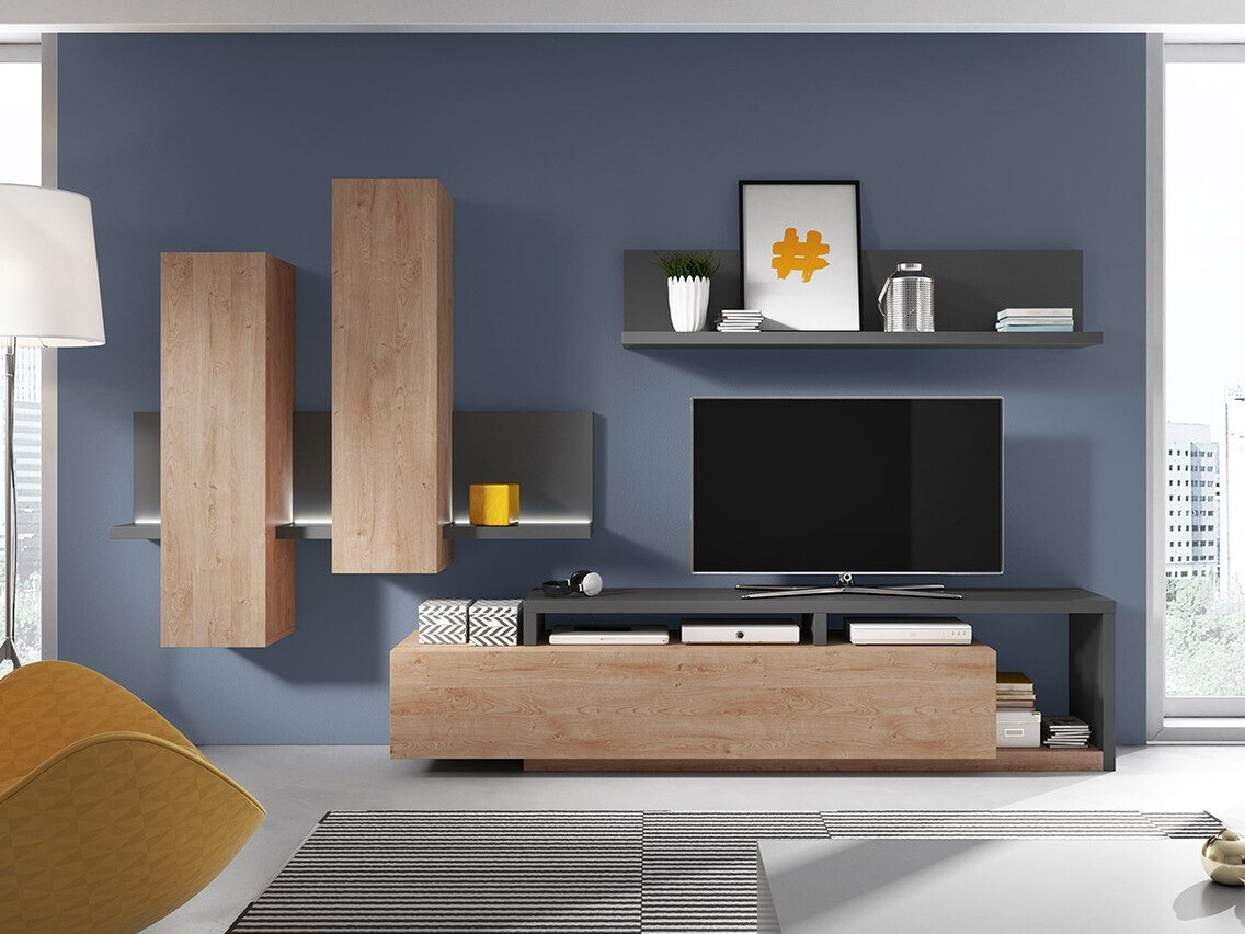 Wohnzimmer-Sets Lutiva 100 (Anthrazit + Ribbec eichenholzoptik)
