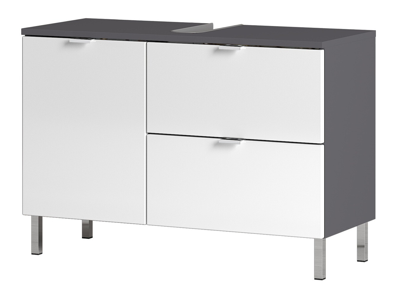 Stehender Badezimmerschrank für ein Waschbecken Lomcamo 101 (Weiß glänzend + Graphit)