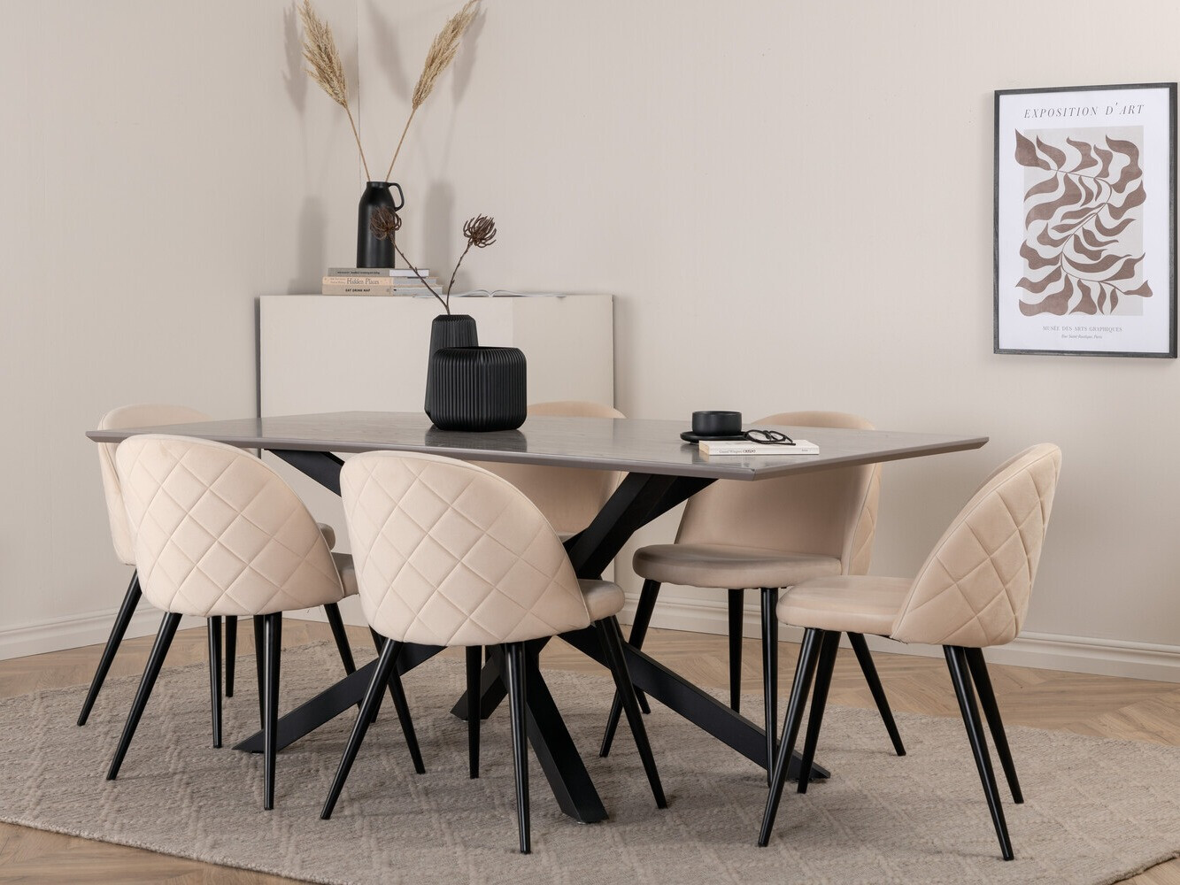 Essgruppe Dallas 3035 (Cremefarben + Schwarz)