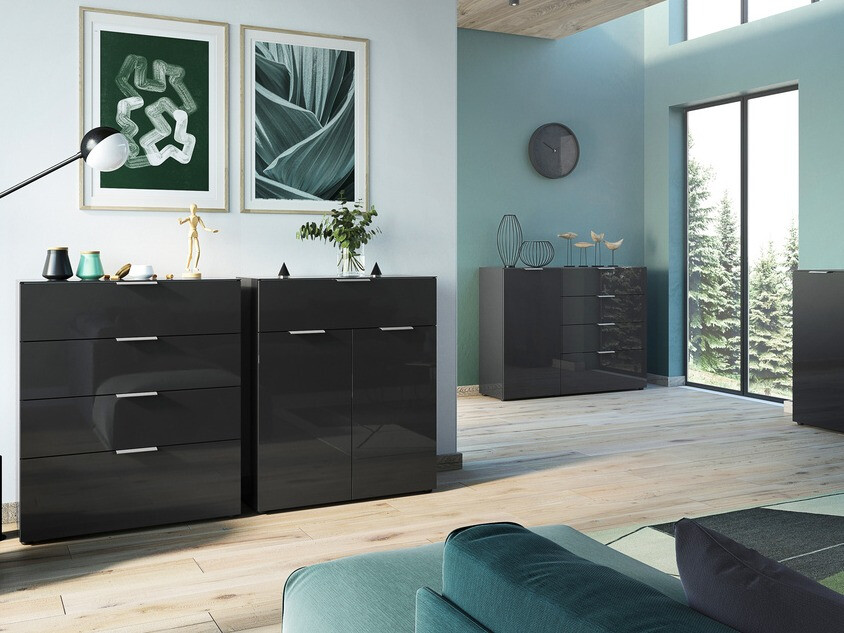 Kommoden Sacramento 299 (Schwarz + Schwarz glänzend)