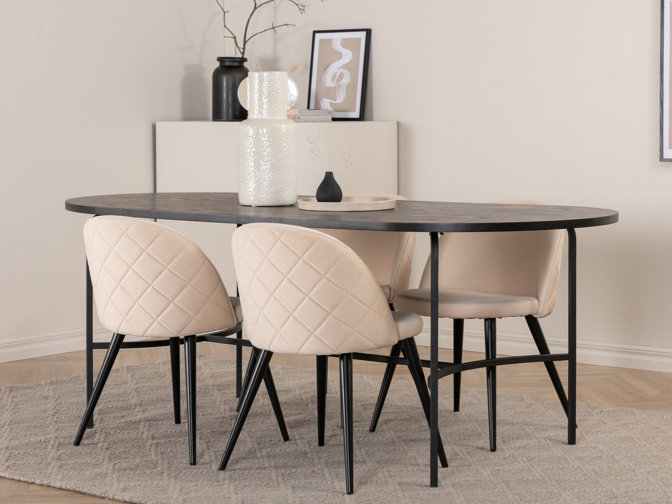 Essgruppe Dallas 2526 (Cremefarben + Schwarz)