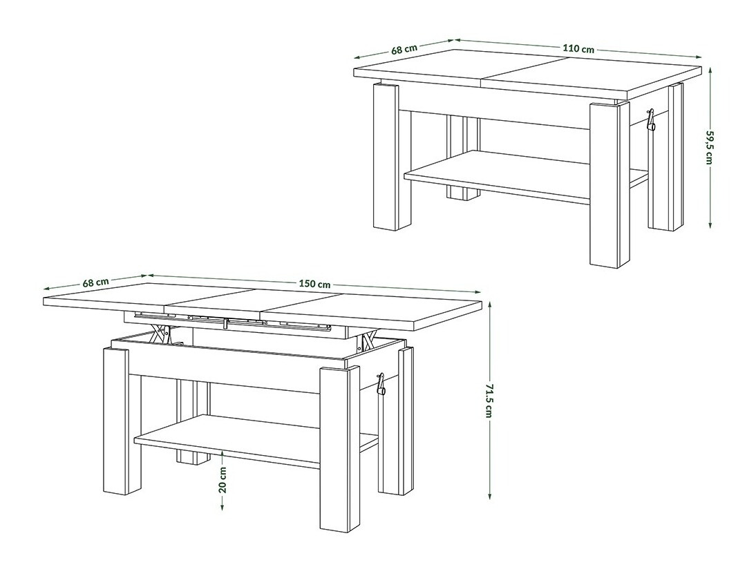 Couchtisch-Transformer Glendale 100 (Beton + Schwarz)