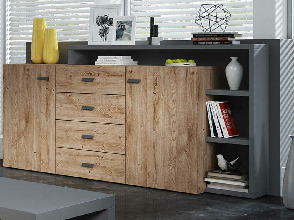 Kommoden Lutiva 106 (Anthrazit + Ribbeck eichenholzoptik)