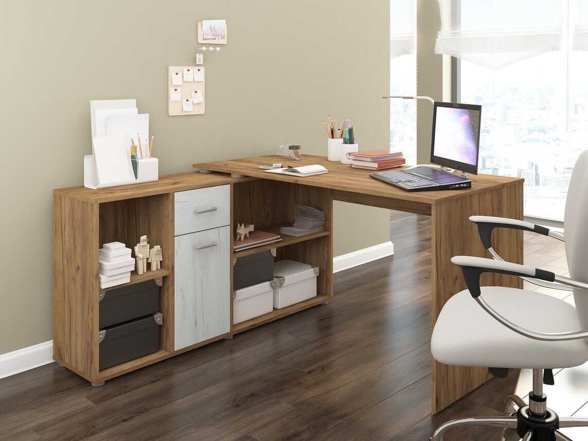 Eckschreibtisch Gilroy 113 (Craft eichenholzoptik + Craft weiß)