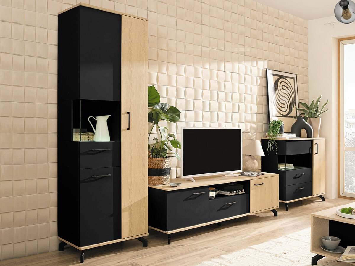 Regal Omaha S102 (Schwarz + Eichenholzoptik hell)