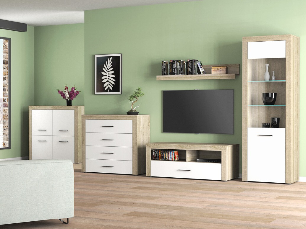 TV-Möbel Bristol 111 (Sonoma Eichenholzoptik + Weiß glänzend)