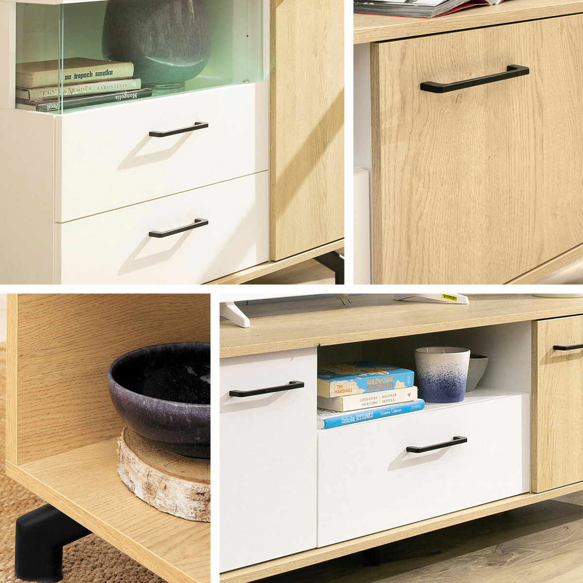 TV-Möbel Omaha S107 (Weiß + Eichenholzoptik hell)