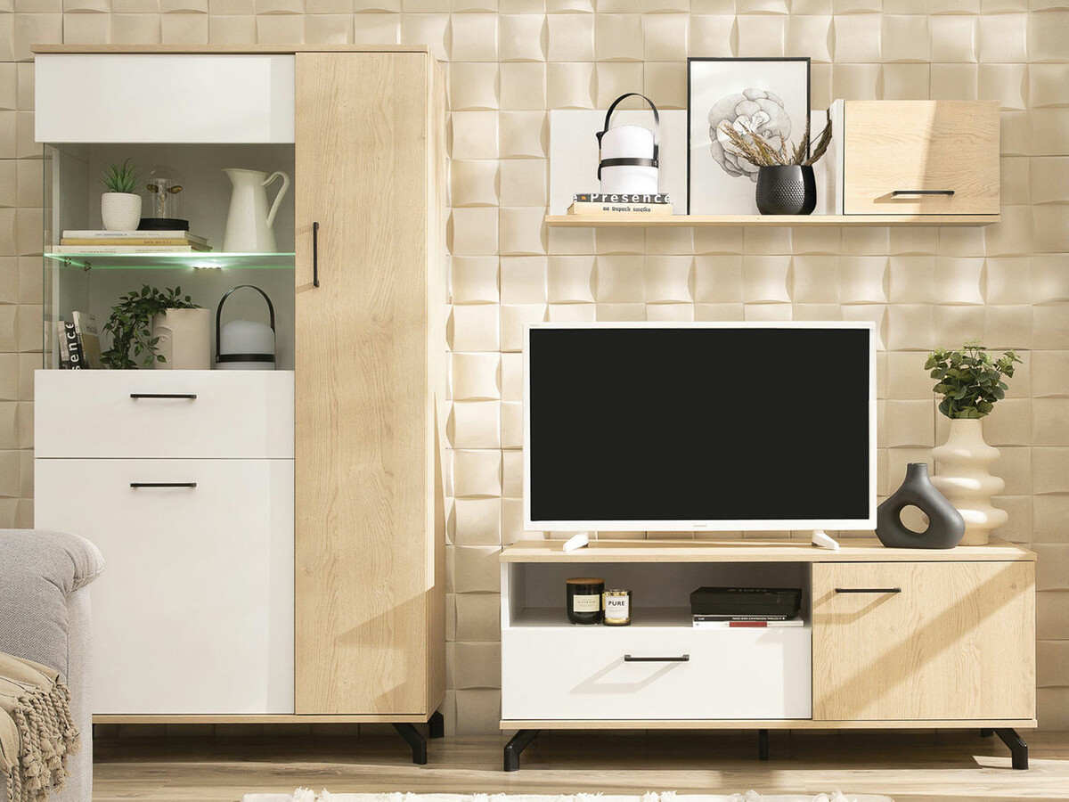 TV-Möbel Omaha S107 (Weiß + Eichenholzoptik hell)