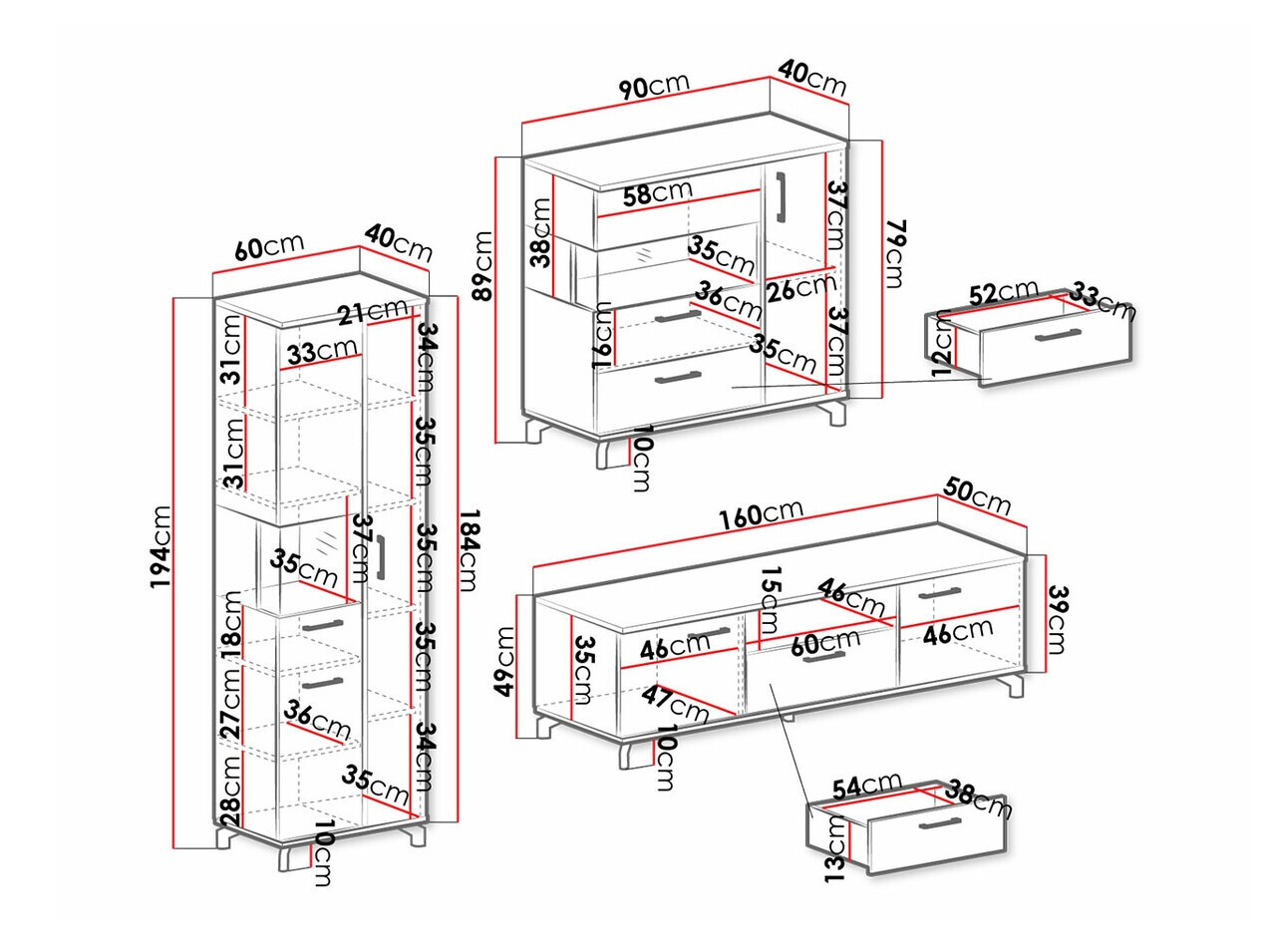 Wohnzimmer-Sets Omaha S115 (Weiß + Eichenholzoptik hell)