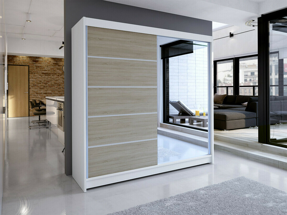 Kleiderschrank Closico Cavaris III (Weiß + Sonoma Eichenholzoptik)