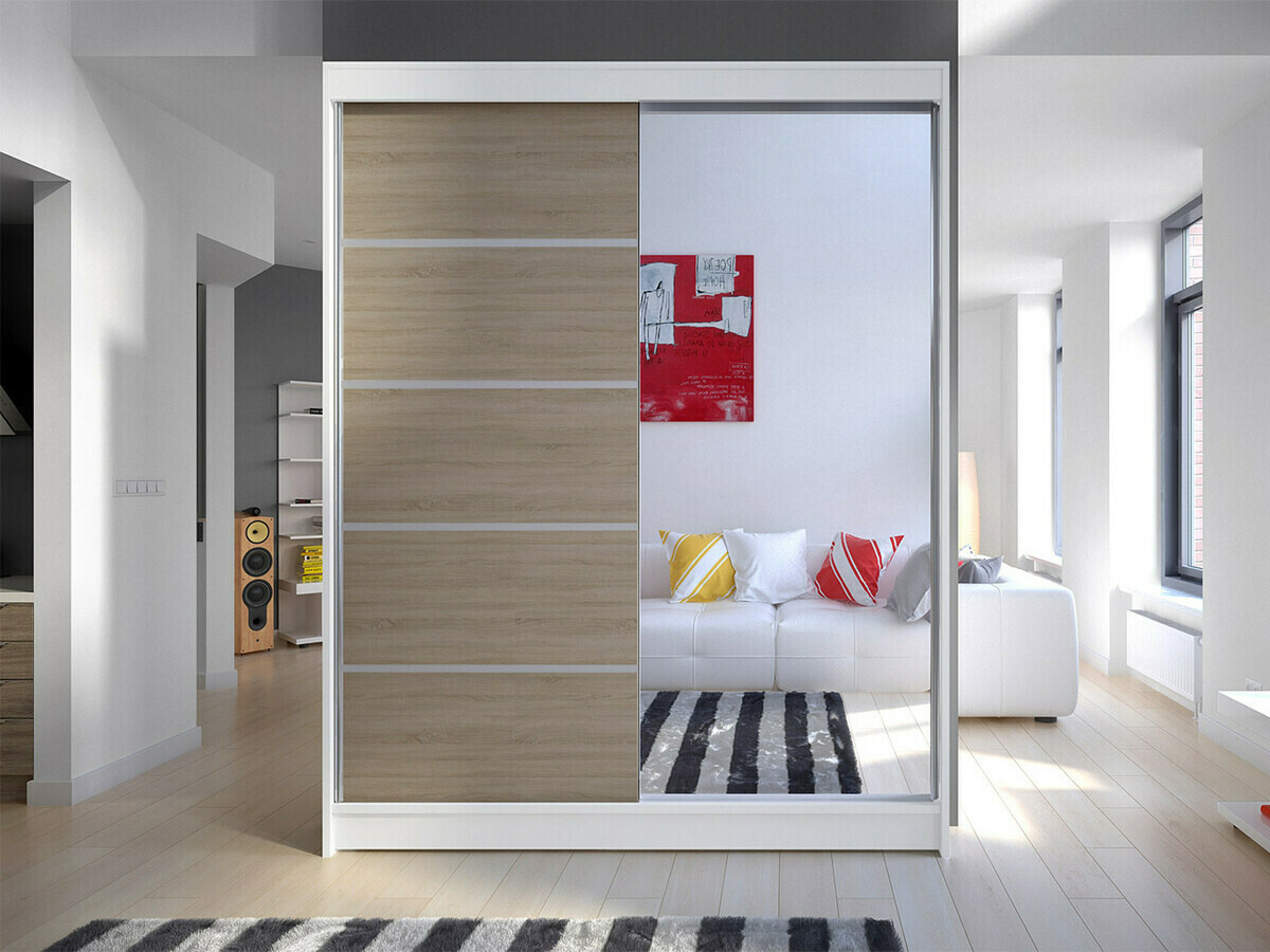 Kleiderschrank Closico Vastor III (Weiß + Sonoma Eichenholzoptik)