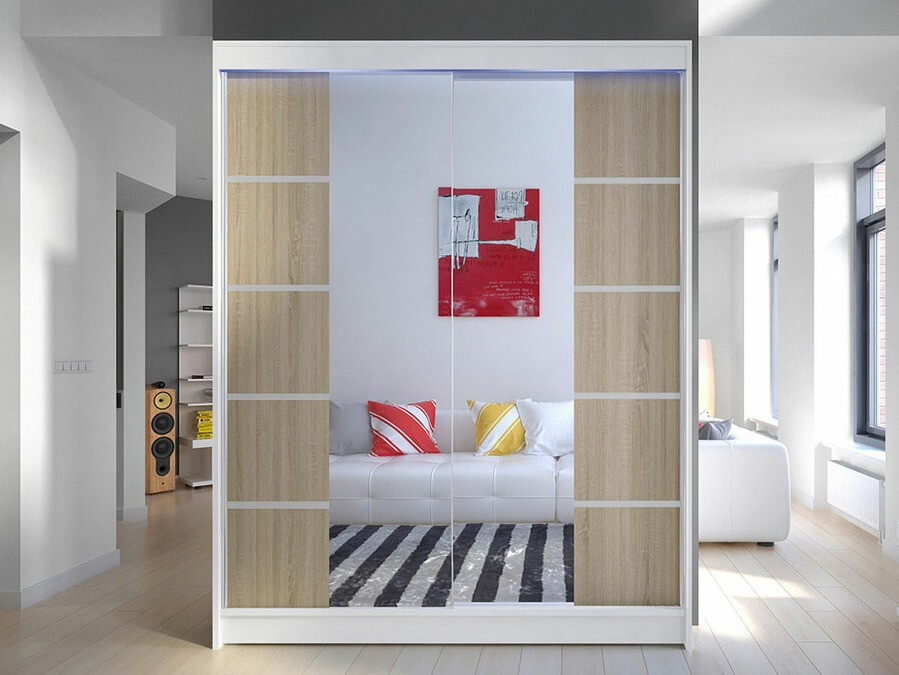 Kleiderschrank Closico Vastor V (Weiß + Sonoma Eichenholzoptik)