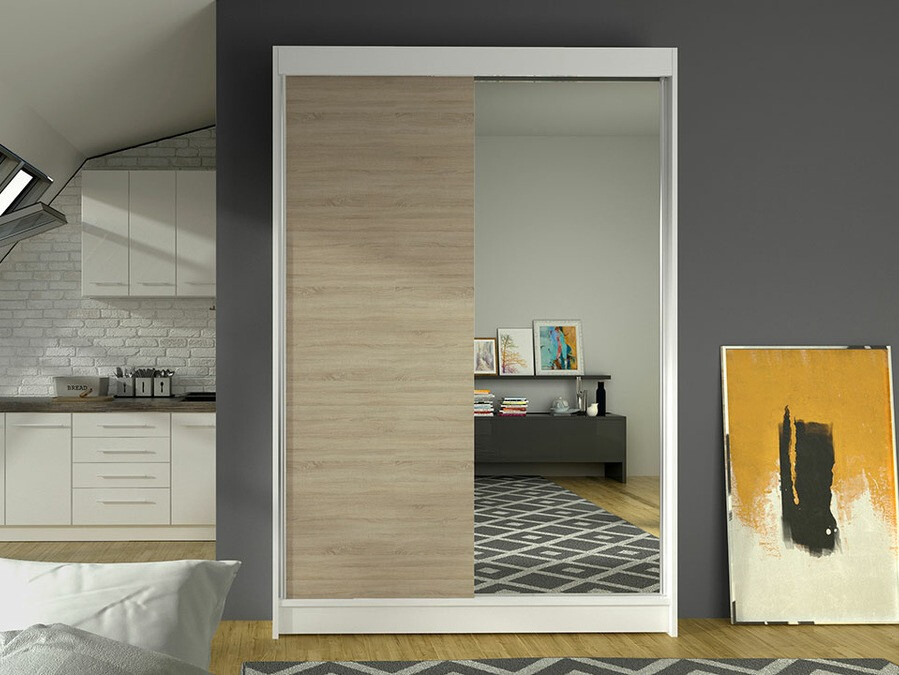Kleiderschrank Closico Salvor I (Weiß + Sonoma Eichenholzoptik)
