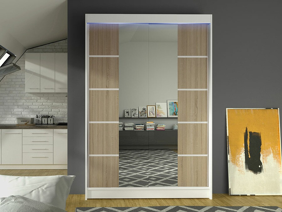 Kleiderschrank Closico Salvor V (Weiß + Sonoma Eichenholzoptik)