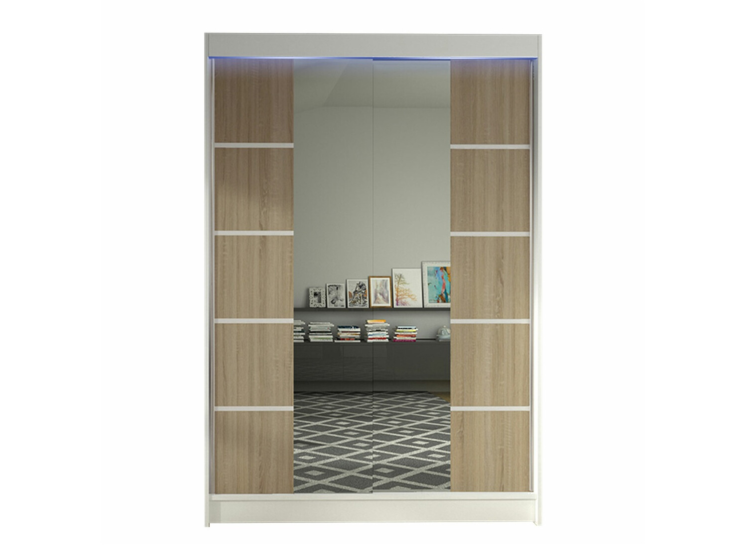 Kleiderschrank Closico Salvor V (Weiß + Sonoma Eichenholzoptik)