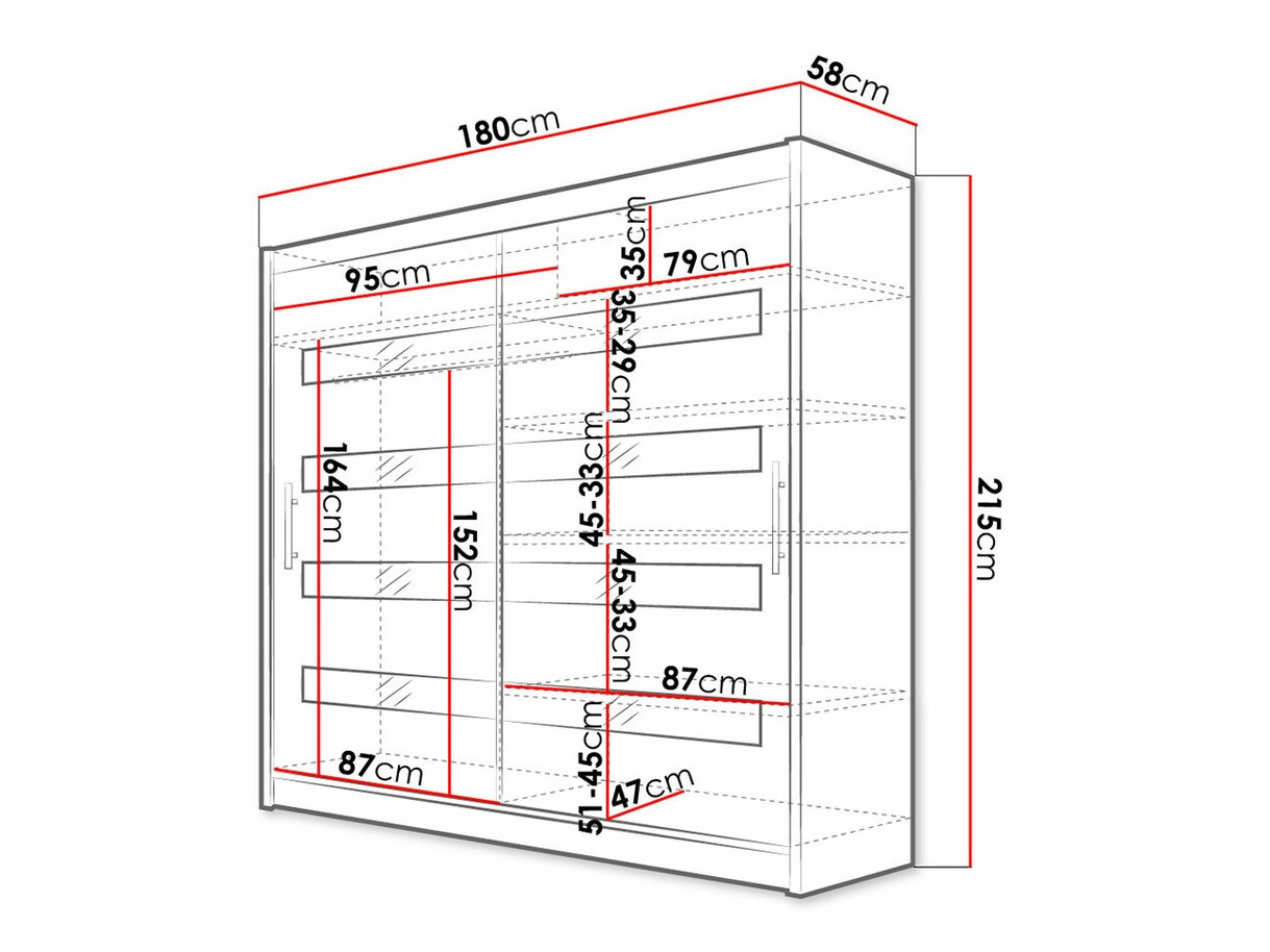 Kleiderschrank Closico Pallor XI (Weiß + Schwarz glänzend)
