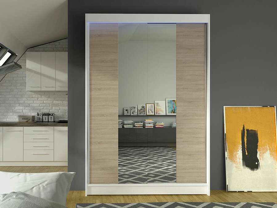 Kleiderschrank Closico Salvor II (Weiß + Sonoma Eichenholzoptik)