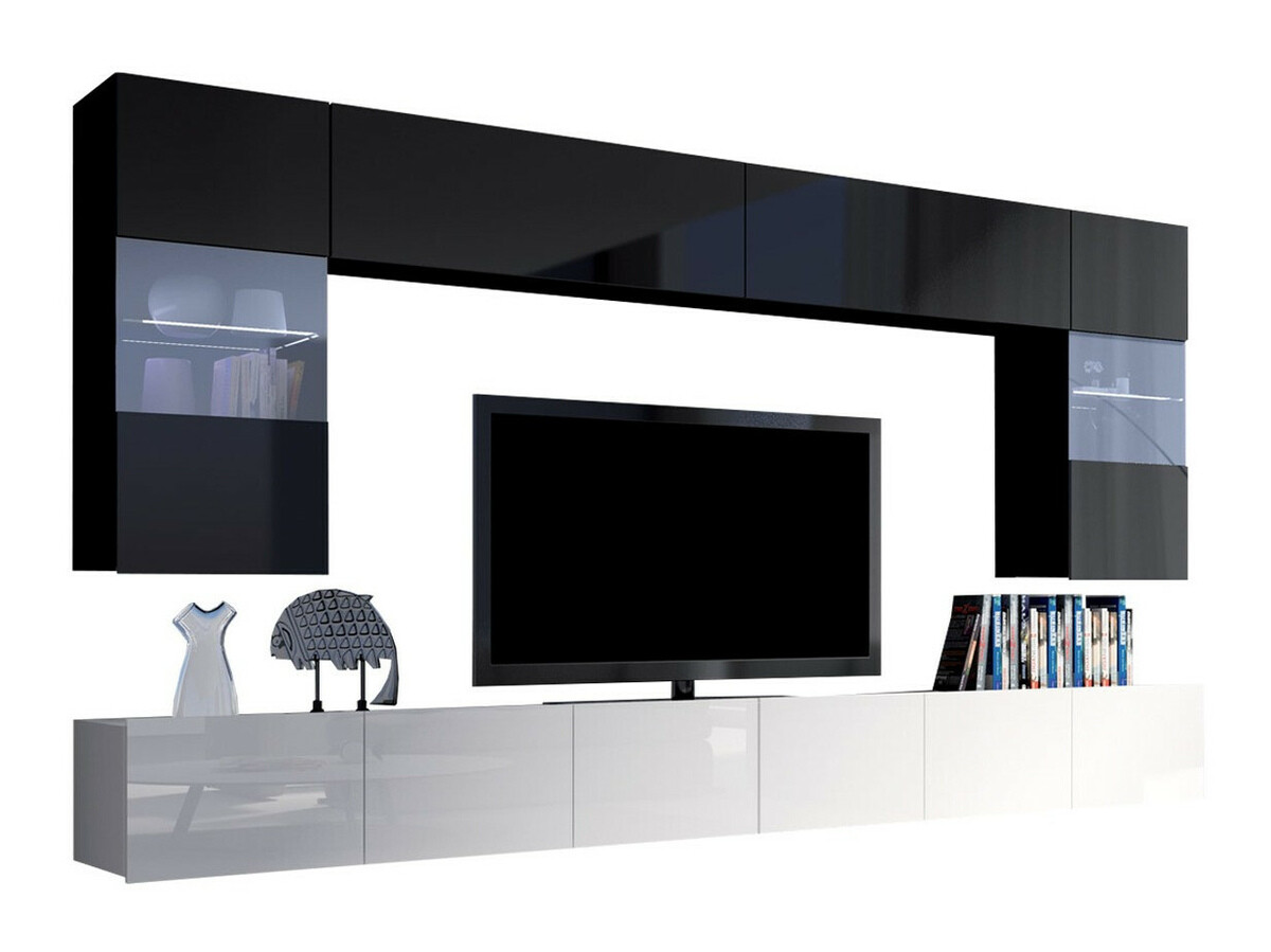 Wohnzimmer-Sets Remus I (Weiß glänzend + Schwarz glänzend)