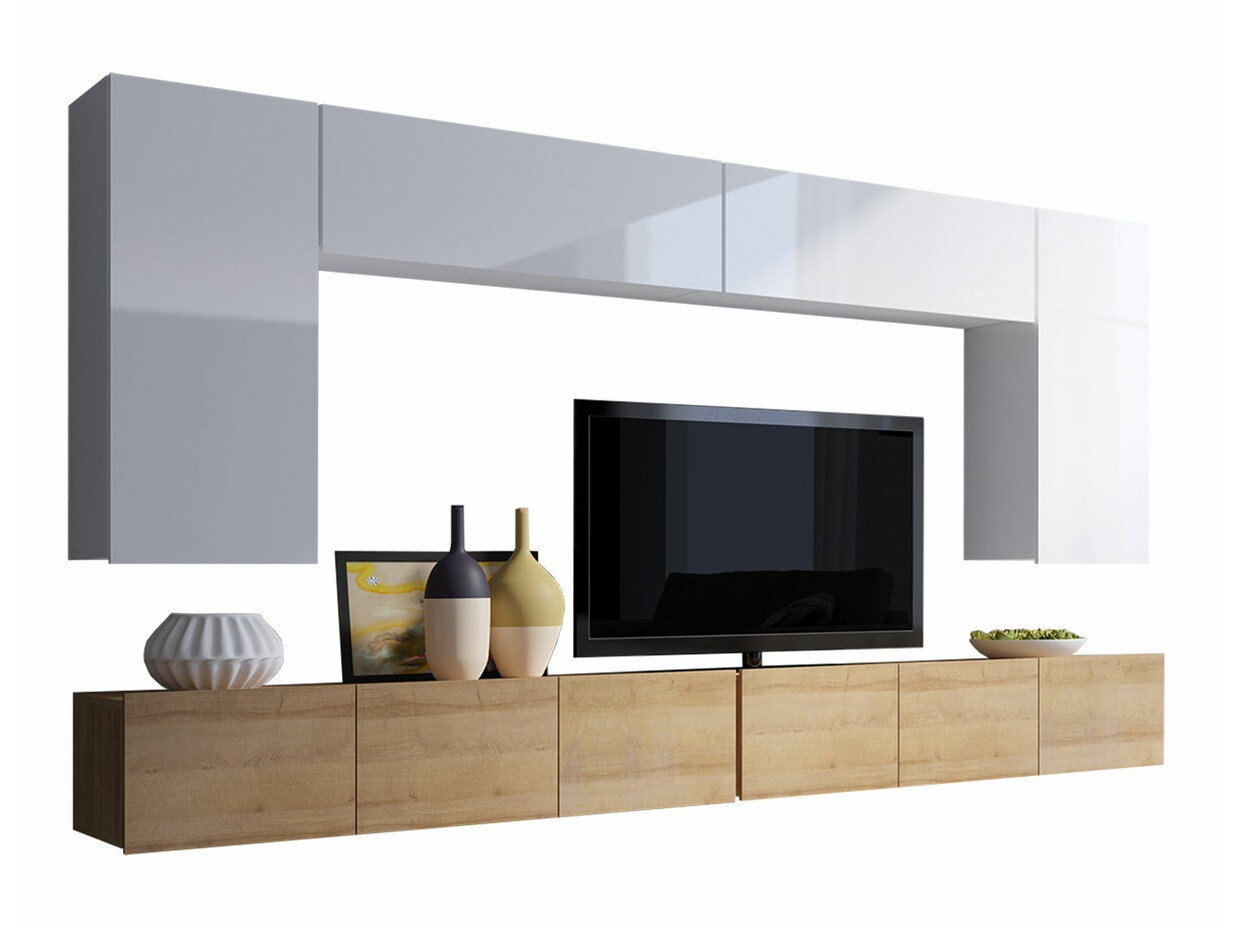 Wohnzimmer-Sets Remus XIII (Goldene Eichenholzoptik + Weiß + Weiß glänzend)