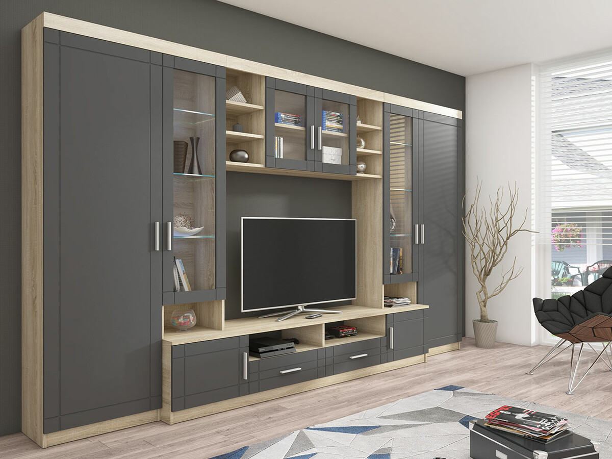 Wohnzimmer-Sets Bacces (Sonoma Eichenholzoptik + Graphit)