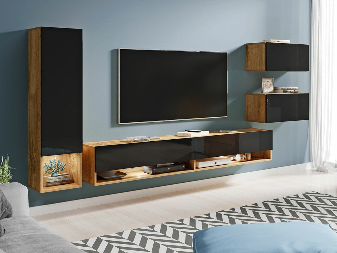 Wohnzimmer-Sets Sarasota 124 (Wotan Eiche + Schwarz glänzend)