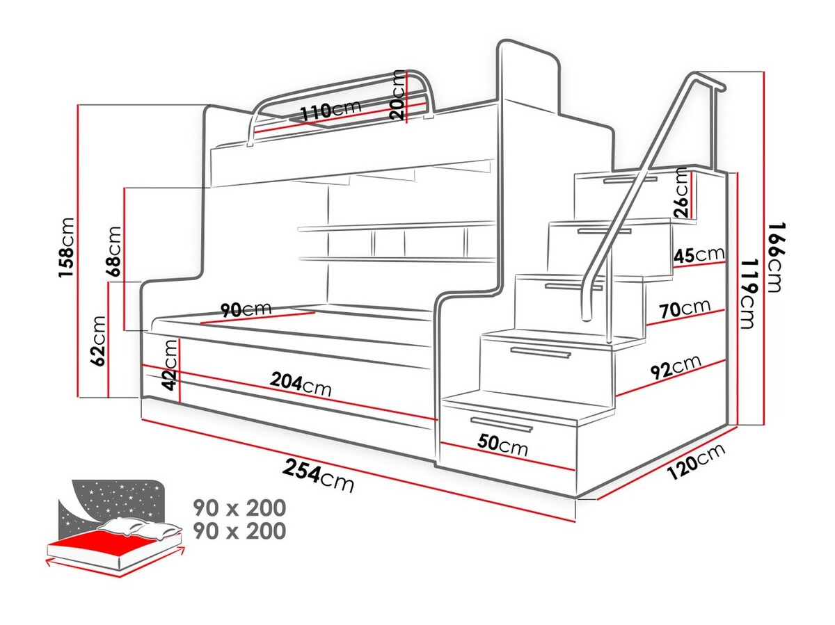 Etagenbett Campus (Weiß + Weiß glänzend)