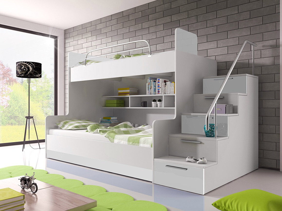 Etagenbett Salmere 111 (Weiß + Weiß glänzend)