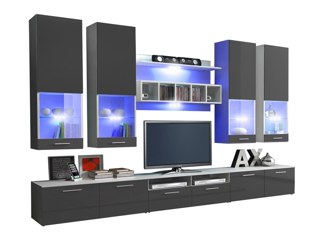 Wohnzimmer-Sets Caelum (Weiß + Glanzgrau)