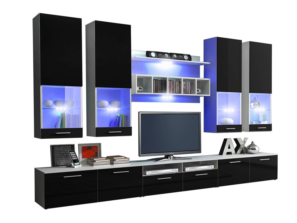 Wohnzimmer-Sets Caelum (Weiß + Schwarz glänzend)