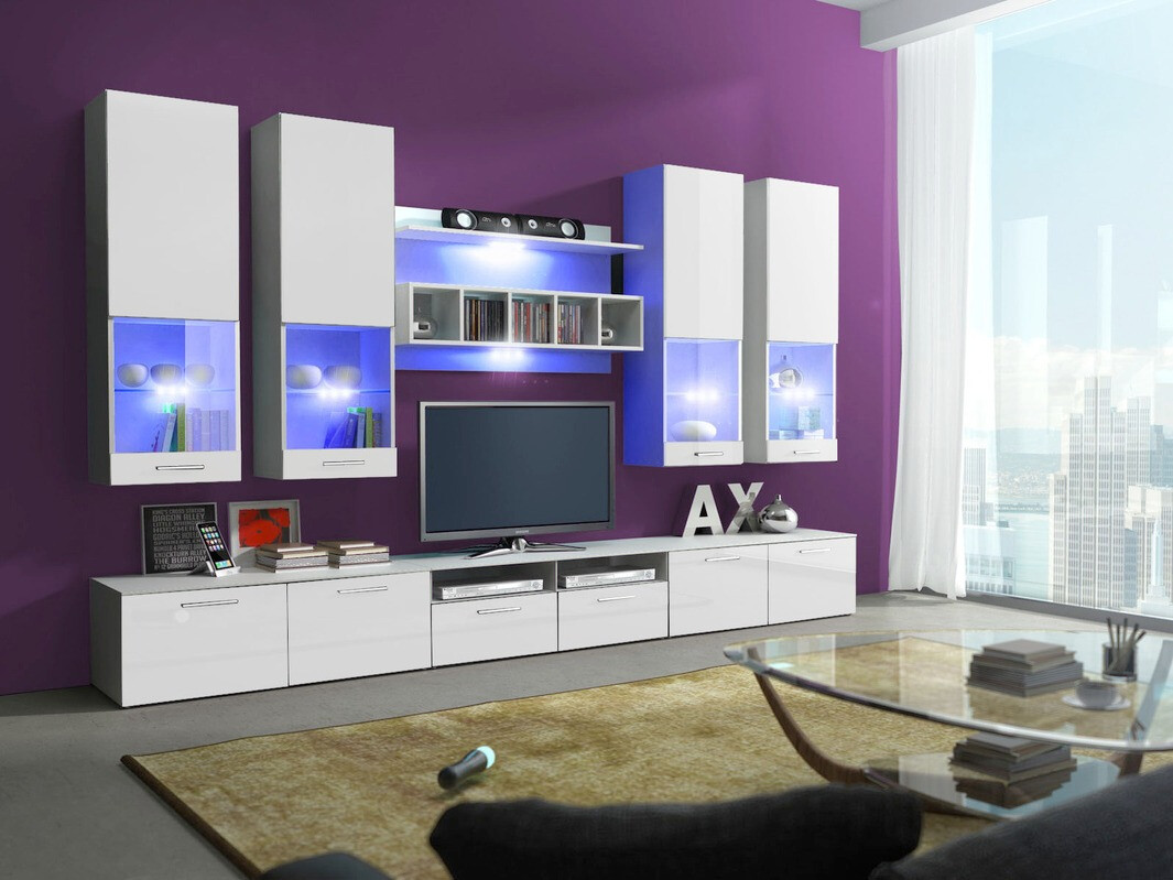 Wohnzimmer-Sets Caelum (Weiß + Weiß glänzend)