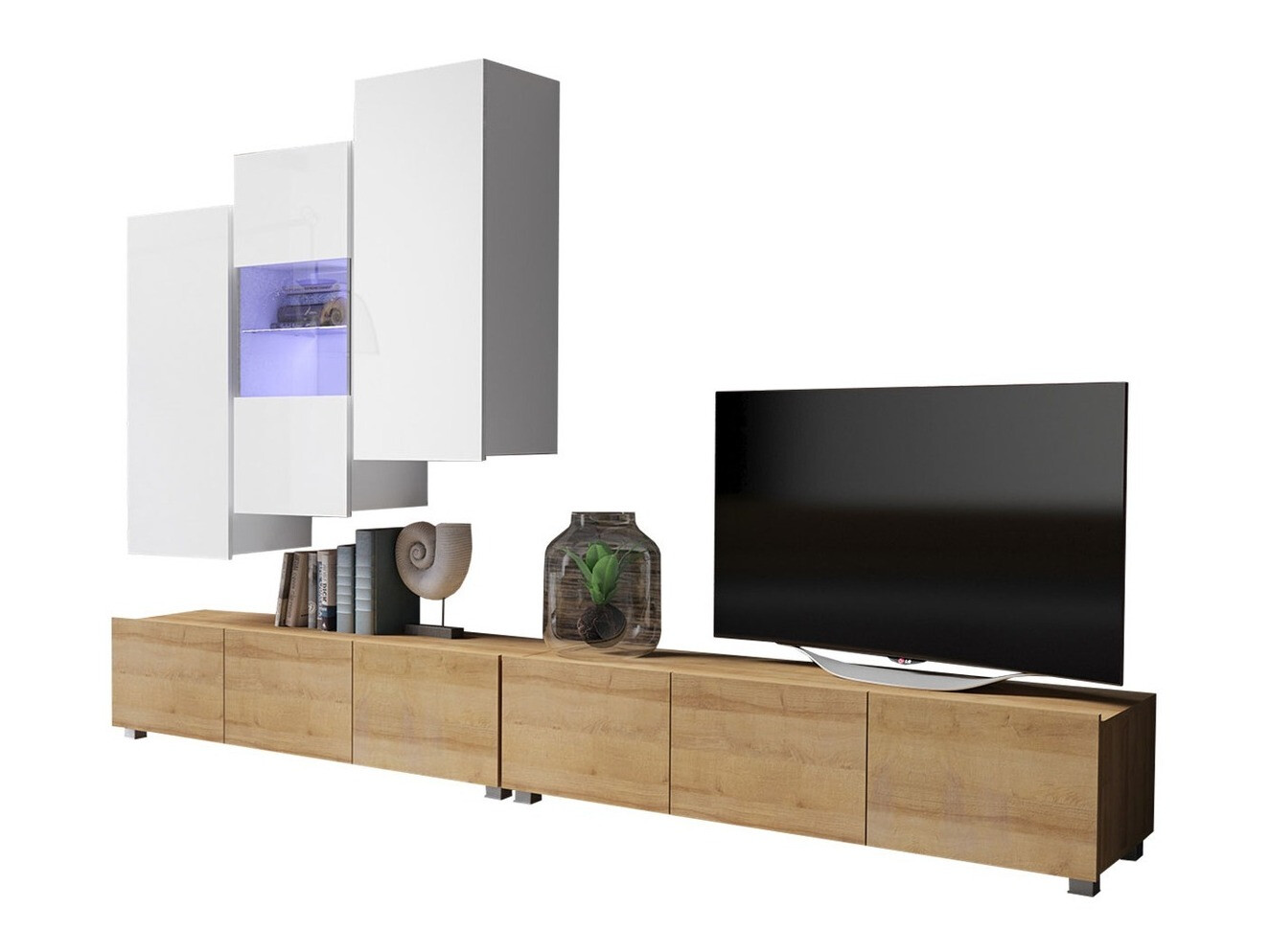 Wohnzimmer-Sets Remus XVII (Goldene Eichenholzoptik + Weiß + Weiß glänzend)