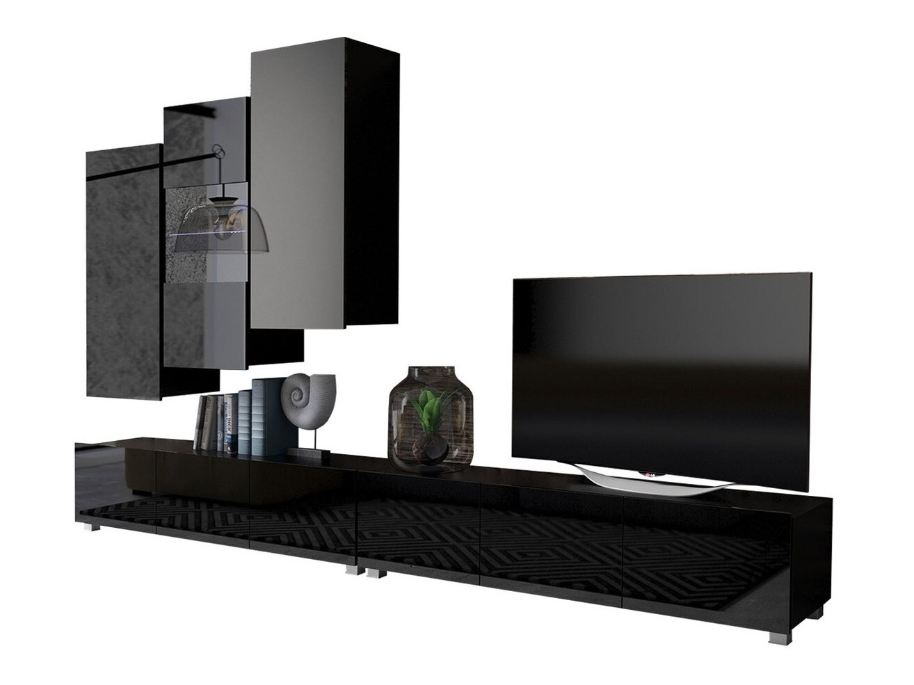 Wohnzimmer-Sets Remus XVII (Schwarz + Schwarz glänzend)