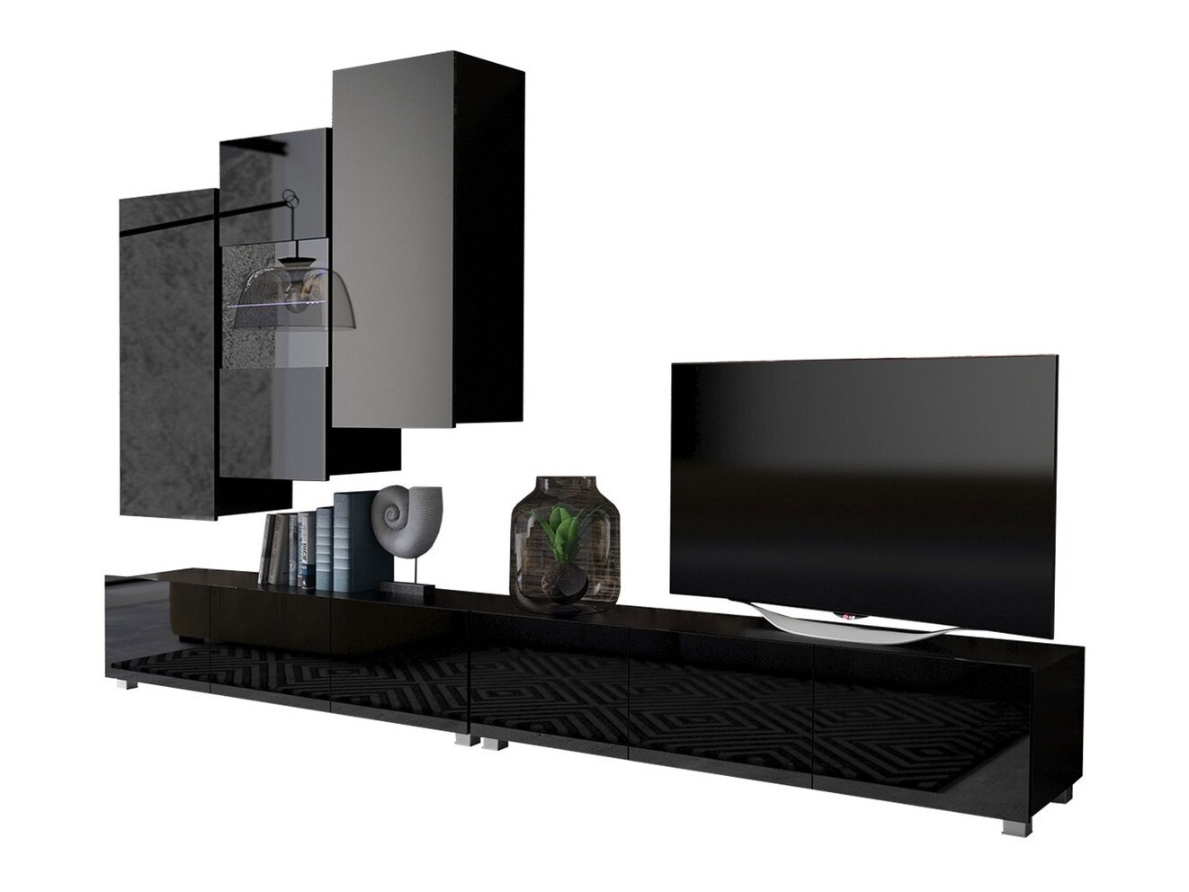 Wohnzimmer-Sets Remus XVII (Schwarz + Schwarz glänzend)