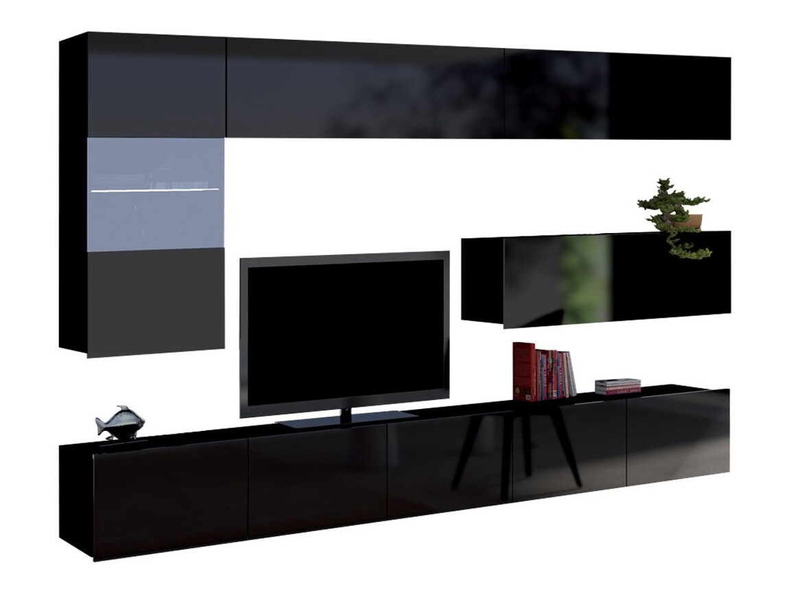 Wohnzimmer-Sets Remus IV (Schwarz + Schwarz glänzend)