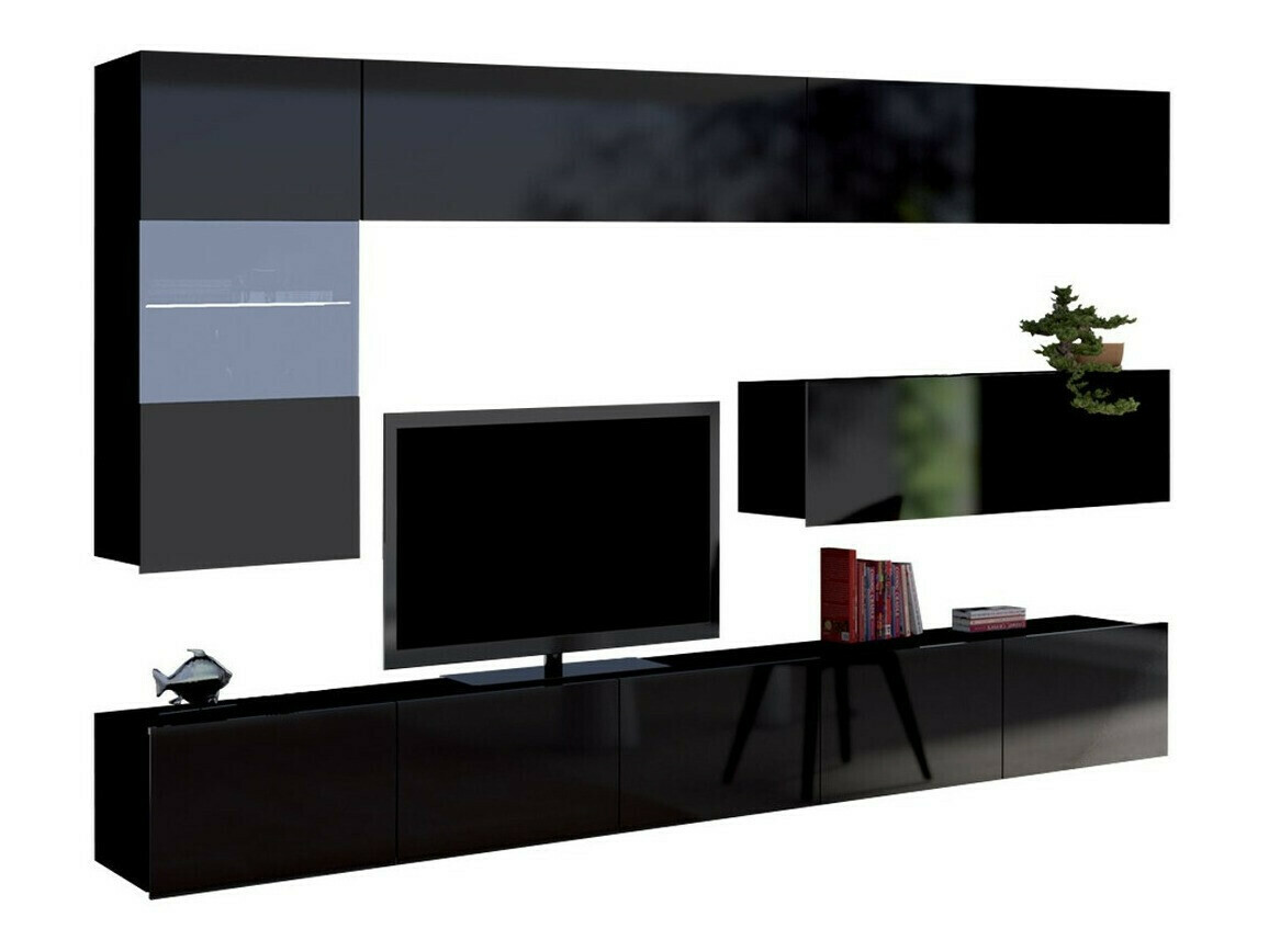 Wohnzimmer-Sets Remus IV (Schwarz + Schwarz glänzend)