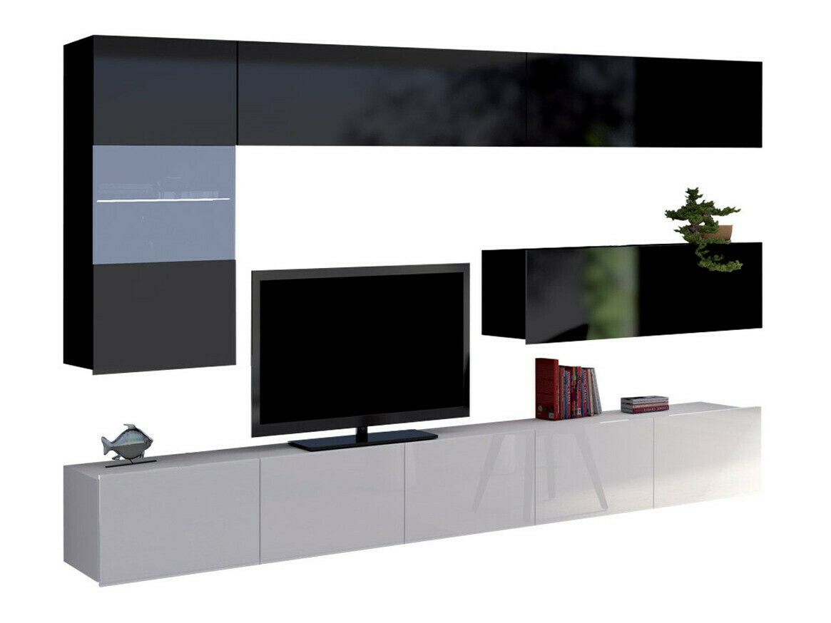 Wohnzimmer-Sets Remus IV (Weiß + Weiß glänzend + Schwarz + Schwarz glänzend)