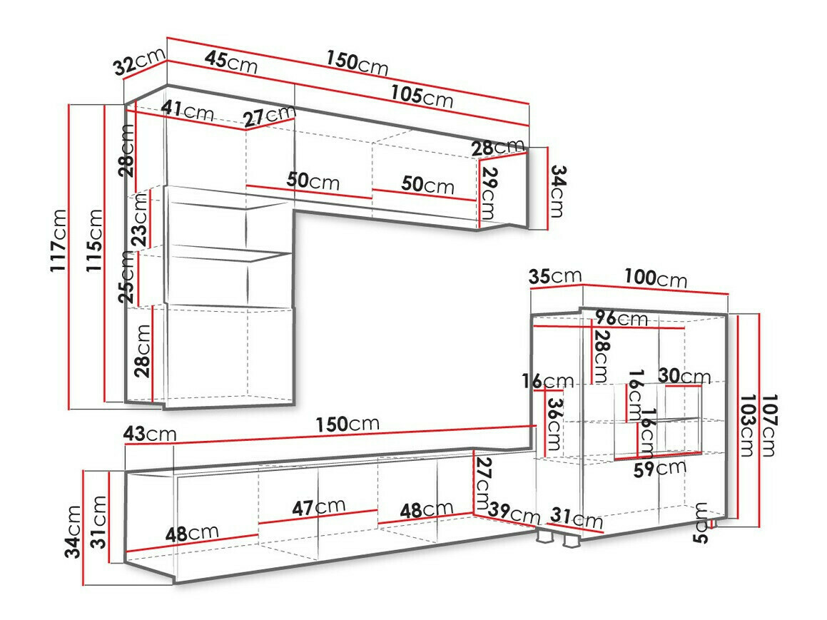 Wohnzimmer-Sets Tivdalu 107 (Weiß + Weiß glänzend)
