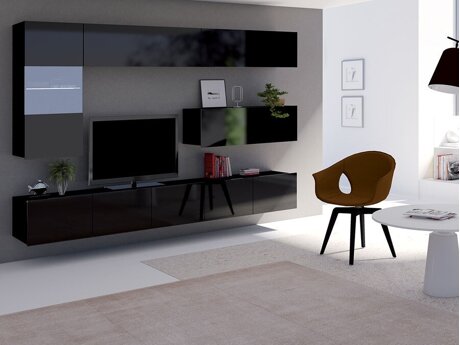 Wohnzimmer-Sets Tivdalu 108 (Schwarz + Schwarz glänzend)